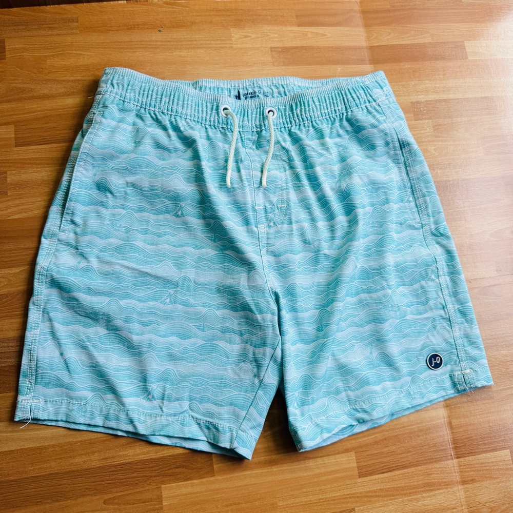Johnnie-O swim trunks boys size 14 wave print light blue
